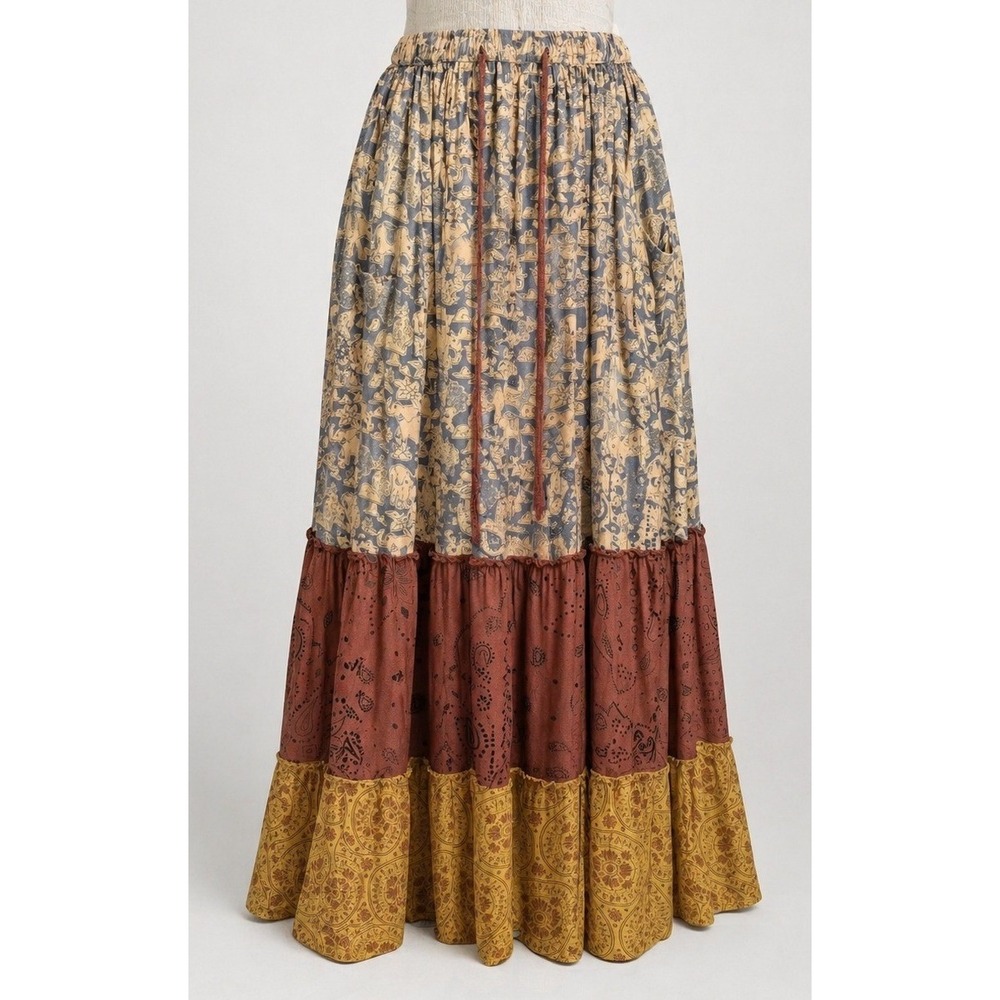 Women's Lakhays Size S/M Tiered Boho Maxi Skirt Elephant Paisley Festival Fairy